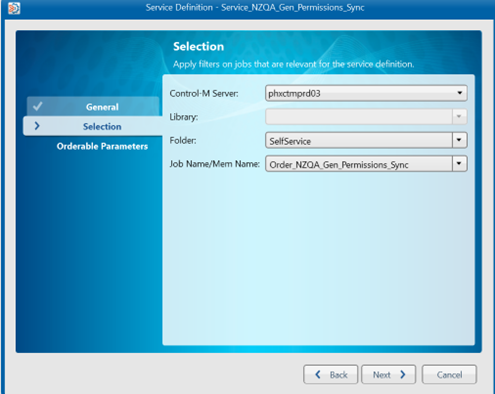 Service Definition Selection